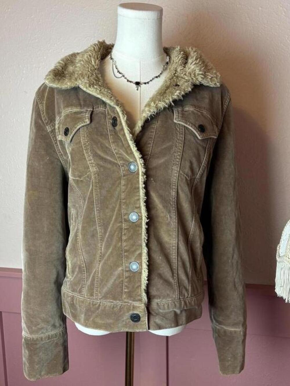Gap vintage corduroy sherpa lined jacket sz medium brown tan snap